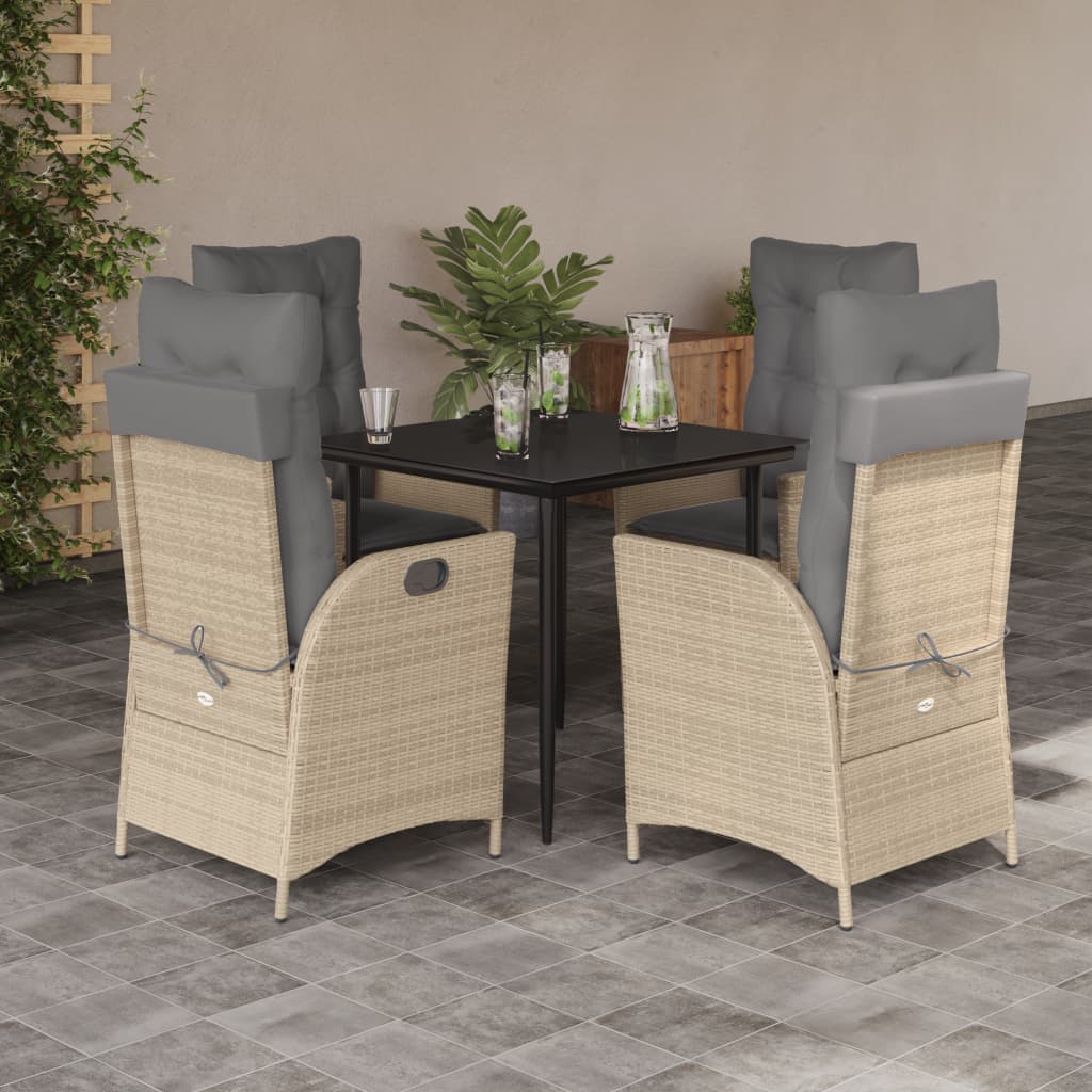 vidaXL Ensemble repas de jardin 5 pcs avec coussins Résine tressée Beige