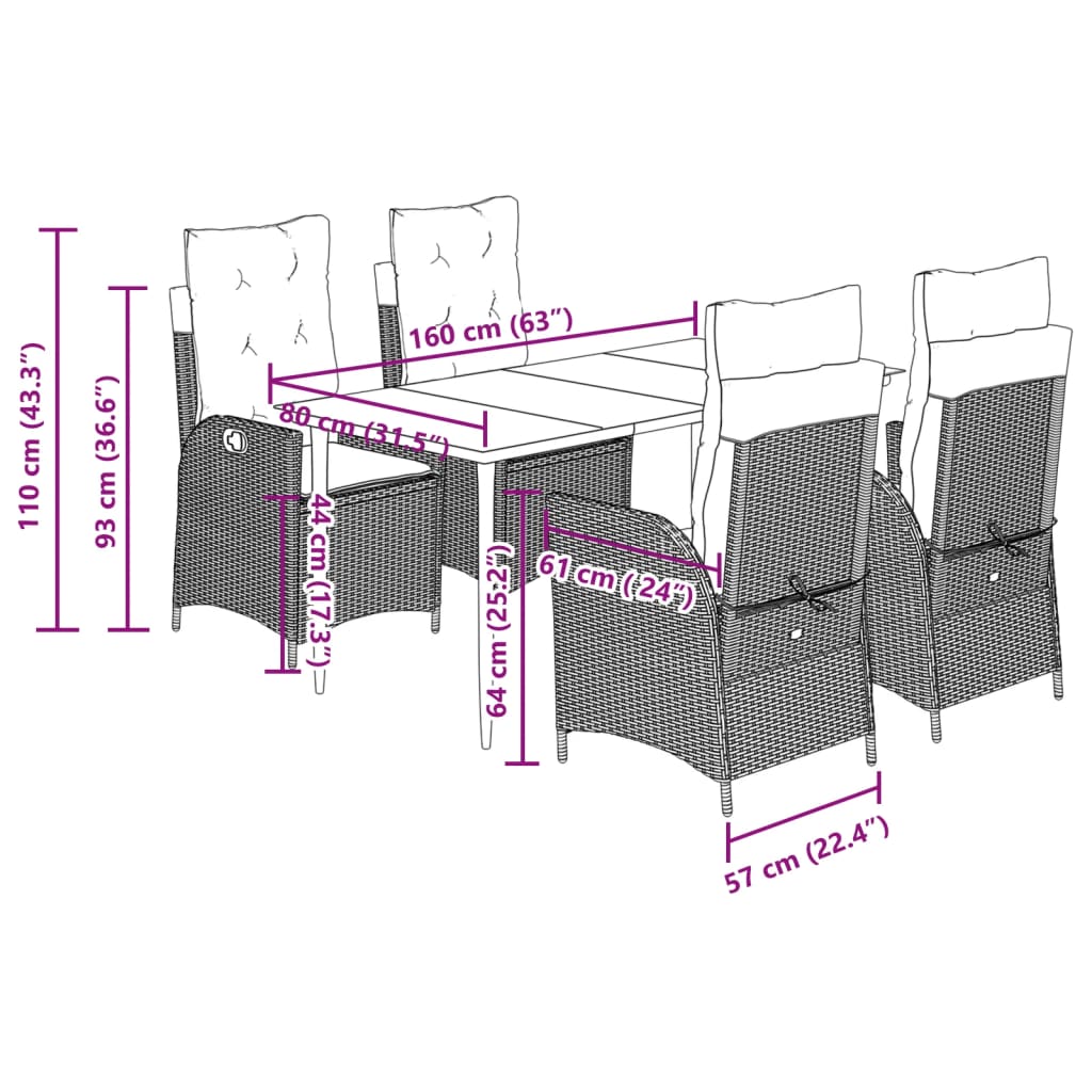 vidaXL 5-tlg. Garten-Essgruppe mit Kissen Beige Poly Rattan
