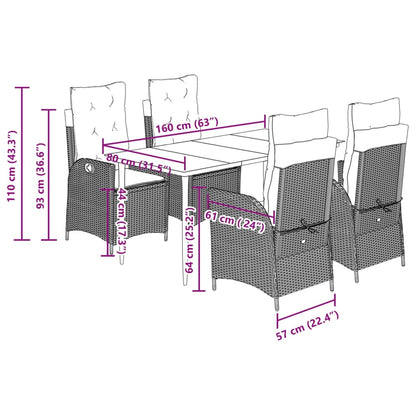 vidaXL 5-tlg. Garten-Essgruppe mit Kissen Beige Poly Rattan