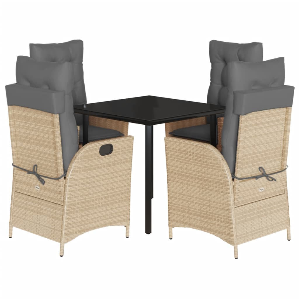 vidaXL 5-tlg. Garten-Essgruppe mit Kissen Beige Poly Rattan