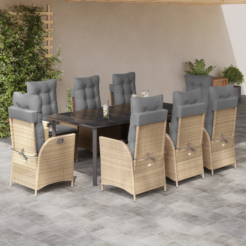 9-tlg. Garten-Essgruppe mit Kissen Beige Poly Rattan