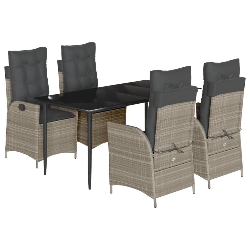 vidaXL 5-tlg. Garten-Essgruppe mit Kissen Hellgrau Poly Rattan