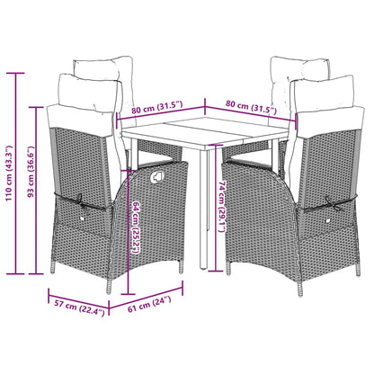 vidaXL 5-tlg. Garten-Essgruppe mit Kissen Hellgrau Poly Rattan