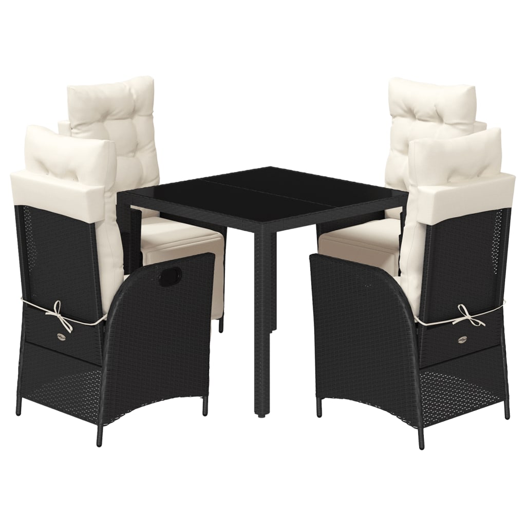 vidaXL 5-tlg. Garten-Essgruppe mit Kissen Schwarz Poly Rattan