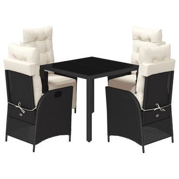 vidaXL 5-tlg. Garten-Essgruppe mit Kissen Schwarz Poly Rattan