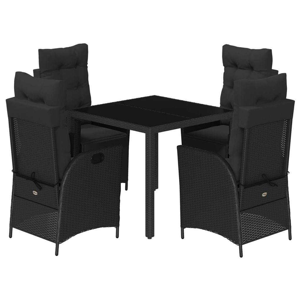 vidaXL 5-tlg. Garten-Essgruppe mit Kissen Schwarz Poly Rattan