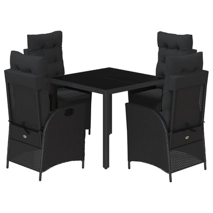 vidaXL 5-tlg. Garten-Essgruppe mit Kissen Schwarz Poly Rattan