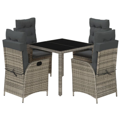 vidaXL 5-tlg. Garten-Essgruppe mit Kissen Grau Poly Rattan