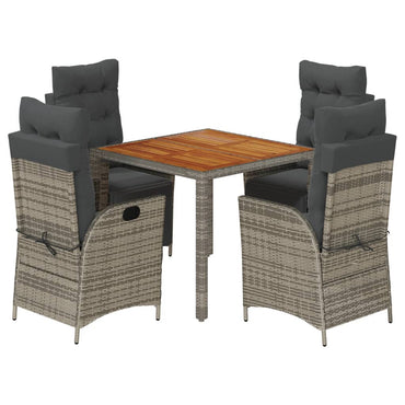 vidaXL 5-tlg. Garten-Essgruppe mit Kissen Grau Poly Rattan