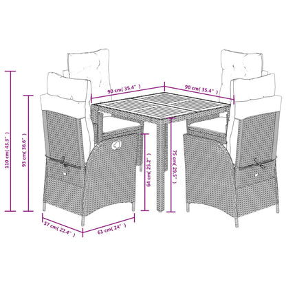 vidaXL 5-tlg. Garten-Essgruppe mit Kissen Grau Poly Rattan