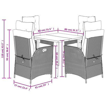 vidaXL 5-tlg. Garten-Essgruppe mit Kissen Schwarz Poly Rattan