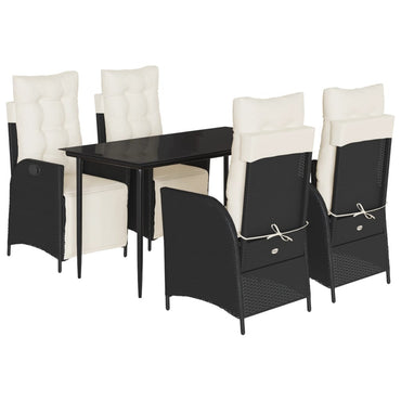 vidaXL 5-tlg. Garten-Essgruppe mit Kissen Schwarz Poly Rattan