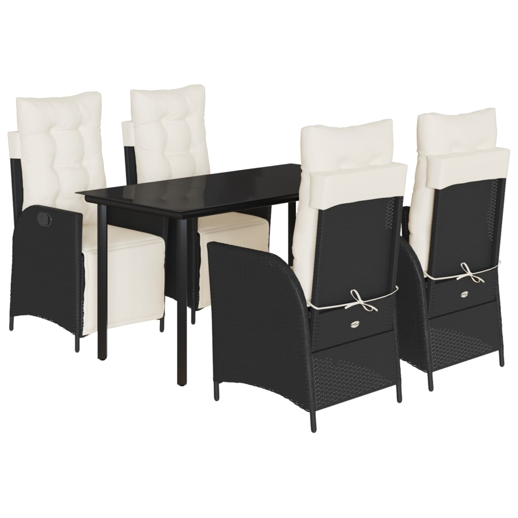 vidaXL 5-tlg. Garten-Essgruppe mit Kissen Schwarz Poly Rattan