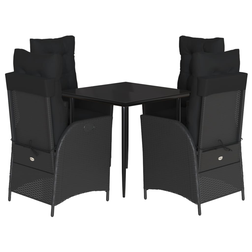 vidaXL 5-tlg. Garten-Essgruppe mit Kissen Schwarz Poly Rattan