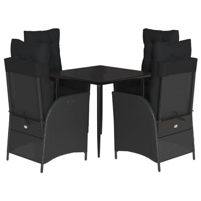 vidaXL 5-tlg. Garten-Essgruppe mit Kissen Schwarz Poly Rattan