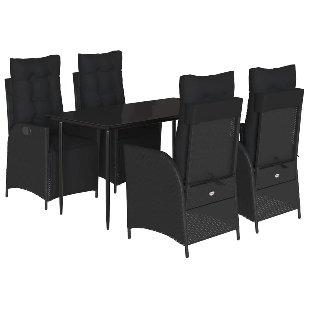 vidaXL 5-tlg. Garten-Essgruppe mit Kissen Schwarz Poly Rattan