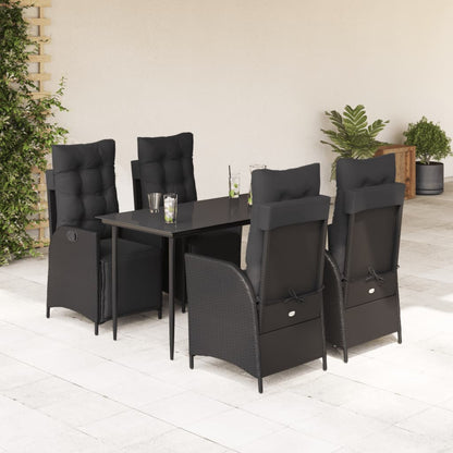 vidaXL 5-tlg. Garten-Essgruppe mit Kissen Schwarz Poly Rattan
