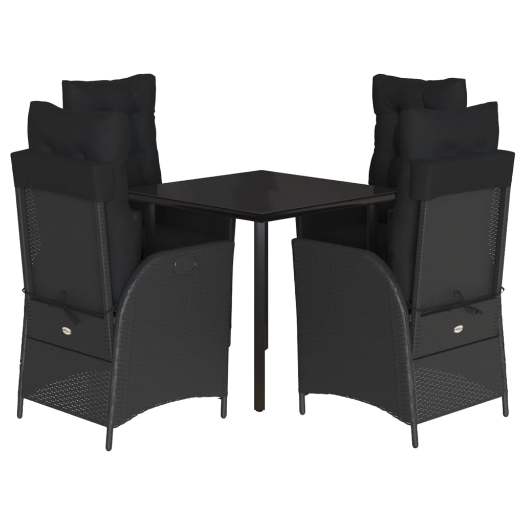 vidaXL 5-tlg. Garten-Essgruppe mit Kissen Schwarz Poly Rattan