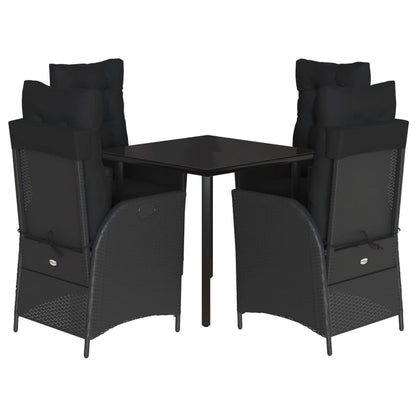 vidaXL 5-tlg. Garten-Essgruppe mit Kissen Schwarz Poly Rattan
