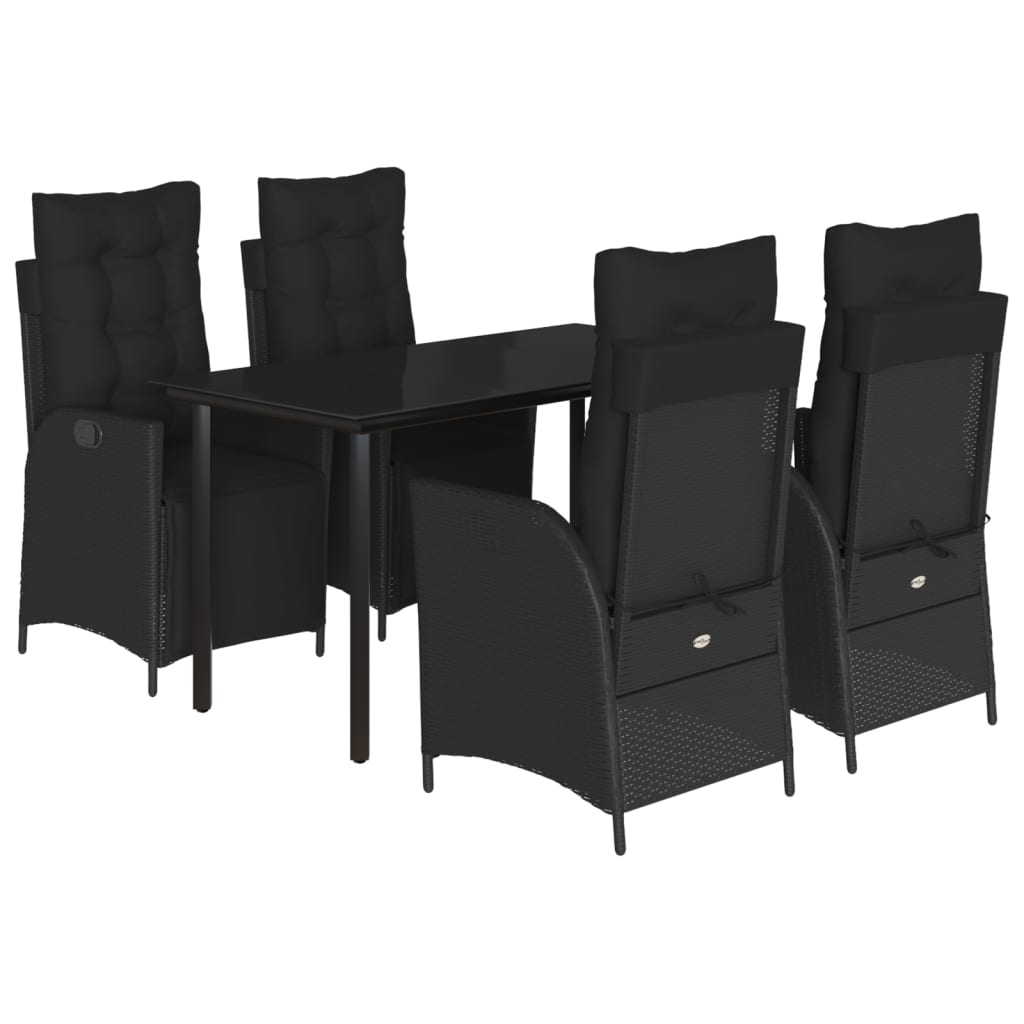 vidaXL 5-tlg. Garten-Essgruppe mit Kissen Schwarz Poly Rattan