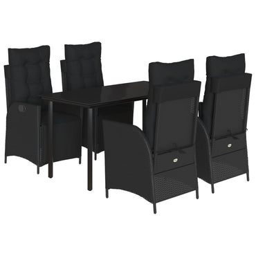 vidaXL 5-tlg. Garten-Essgruppe mit Kissen Schwarz Poly Rattan