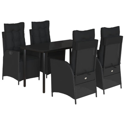 vidaXL 5-tlg. Garten-Essgruppe mit Kissen Schwarz Poly Rattan