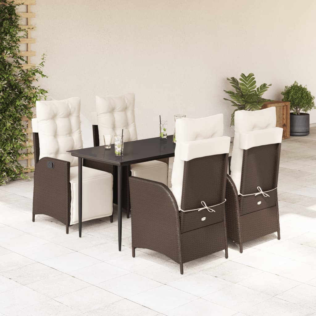 vidaXL Ensemble repas de jardin 5 pcs avec coussins résine tressée marron