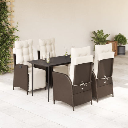 vidaXL Ensemble repas de jardin 5 pcs avec coussins résine tressée marron