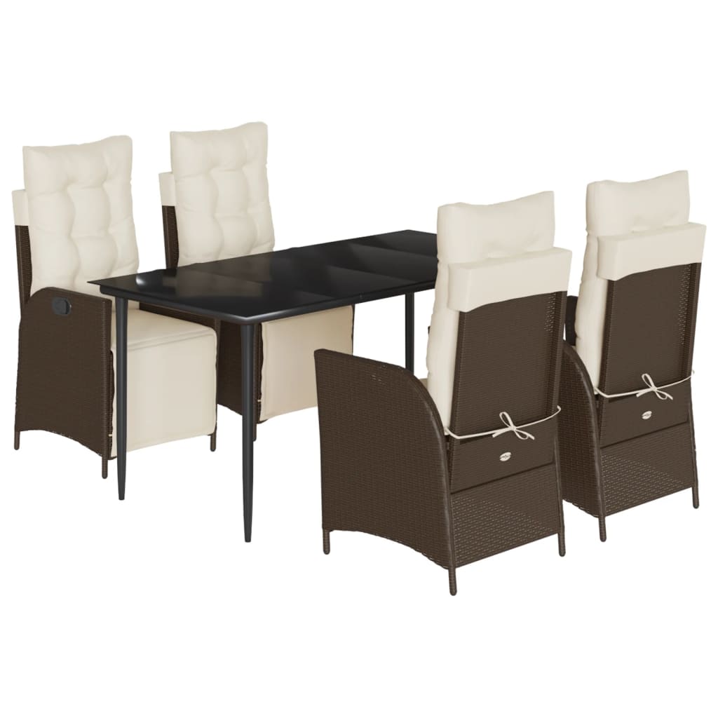 vidaXL Ensemble repas de jardin 5 pcs avec coussins résine tressée marron