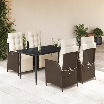 vidaXL Ensemble repas de jardin 5 pcs avec coussins résine tressée marron