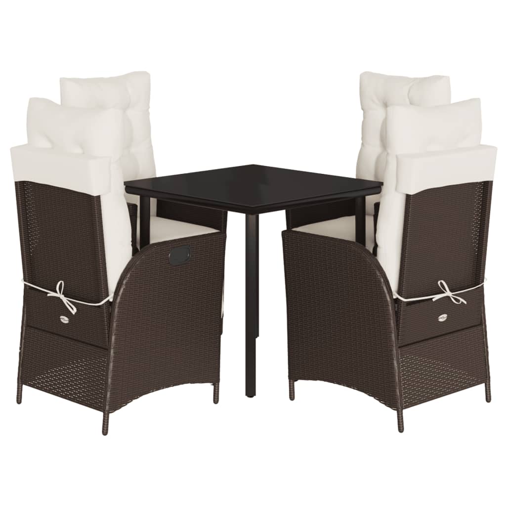 vidaXL Ensemble repas de jardin 5 pcs avec coussins résine tressée marron