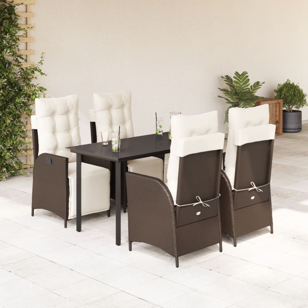 vidaXL Ensemble repas de jardin 5 pcs avec coussins résine tressée marron