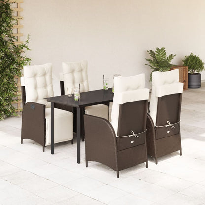 vidaXL Ensemble repas de jardin 5 pcs avec coussins résine tressée marron