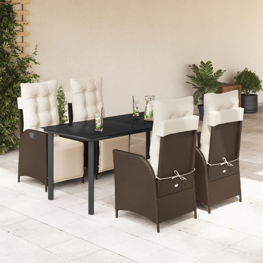 vidaXL 5-tlg. Garten-Essgruppe mit Kissen Braun Poly Rattan