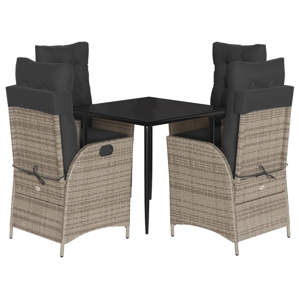 vidaXL 5-tlg. Garten-Essgruppe mit Kissen Grau Poly Rattan