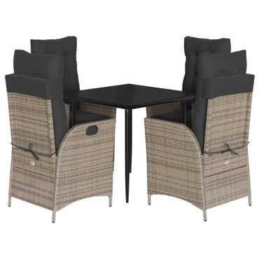 vidaXL 5-tlg. Garten-Essgruppe mit Kissen Grau Poly Rattan