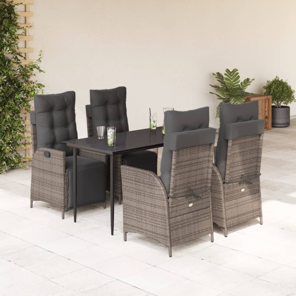 vidaXL 5-tlg. Garten-Essgruppe mit Kissen Grau Poly Rattan