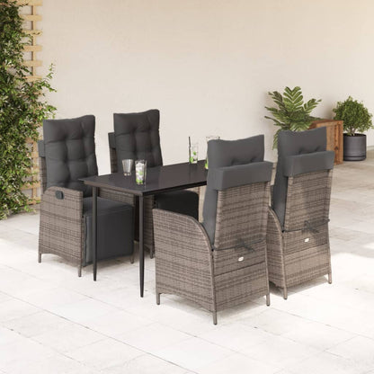 vidaXL 5-tlg. Garten-Essgruppe mit Kissen Grau Poly Rattan