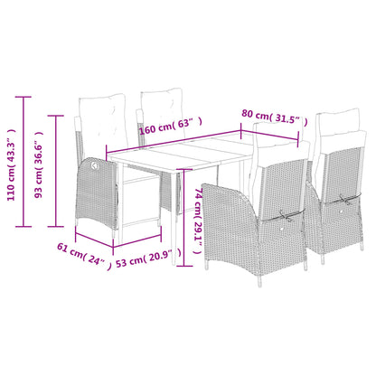vidaXL 5-tlg. Garten-Essgruppe mit Kissen Grau Poly Rattan