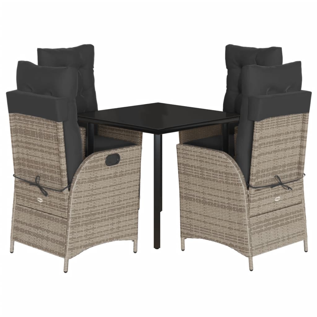 vidaXL 5-tlg. Garten-Essgruppe mit Kissen Grau Poly Rattan