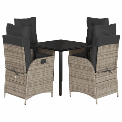 vidaXL 5-tlg. Garten-Essgruppe mit Kissen Grau Poly Rattan