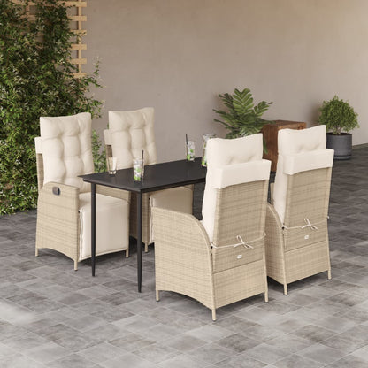 vidaXL 5-tlg. Garten-Essgruppe mit Kissen Beige Poly Rattan