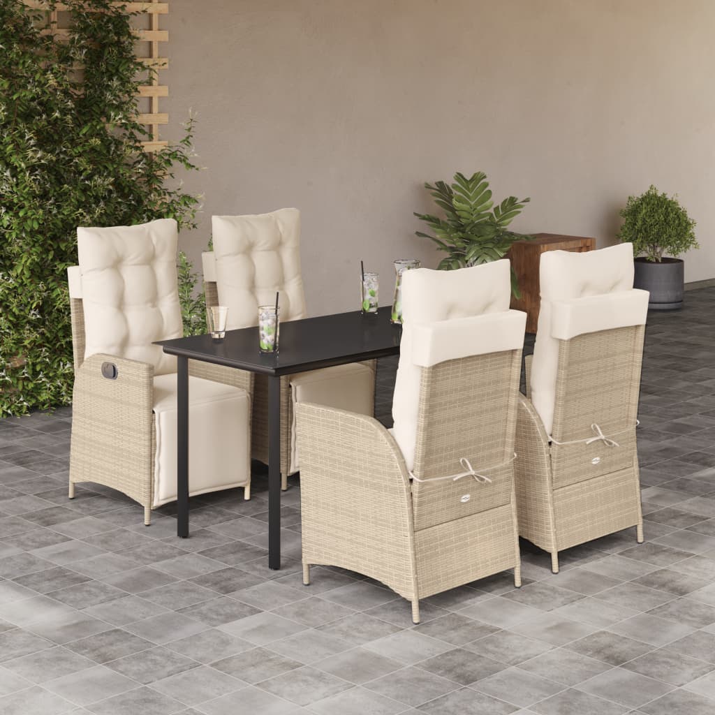 vidaXL Ensemble repas de jardin 5 pcs avec coussins Résine tressée Beige