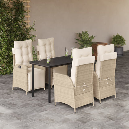 vidaXL Ensemble repas de jardin 5 pcs avec coussins Résine tressée Beige