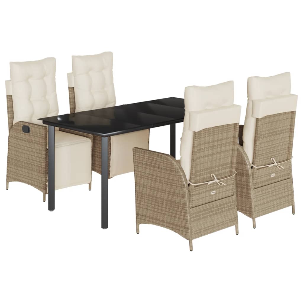 5-tlg. Garten-Essgruppe mit Kissen Beige Poly Rattan
