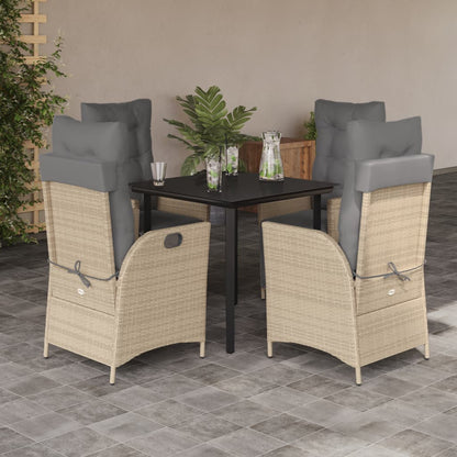 vidaXL 5-tlg. Garten-Essgruppe mit Kissen Beigemischung Poly Rattan