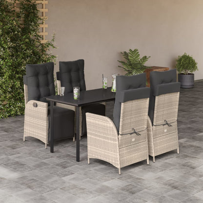 vidaXL 5-tlg. Garten-Essgruppe mit Kissen Hellgrau Poly Rattan