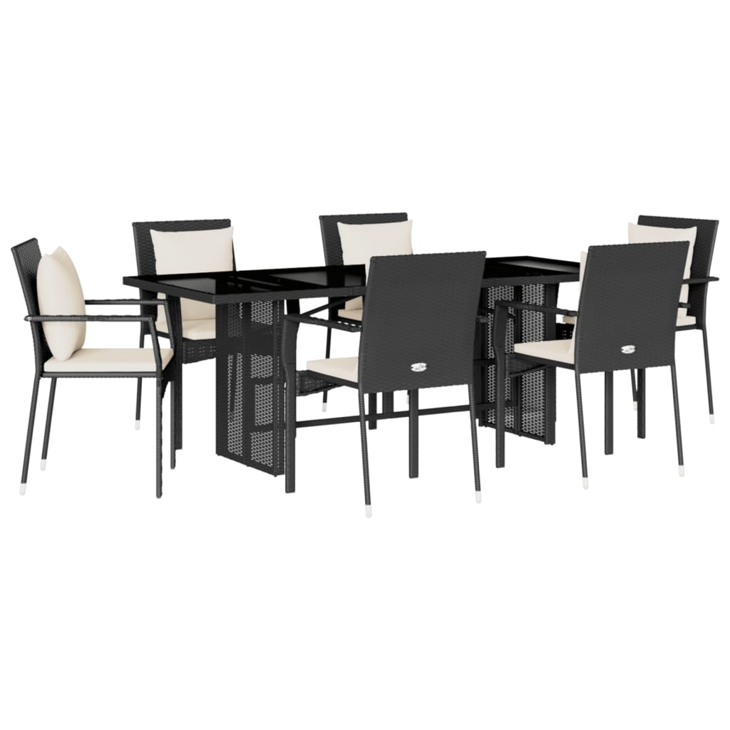 vidaXL Ensemble de salle à manger de jardin 7 pièces avec coussins en résine tressée noire