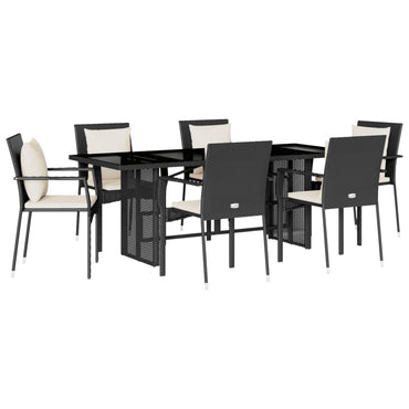 vidaXL Ensemble de salle à manger de jardin 7 pièces avec coussins en résine tressée noire