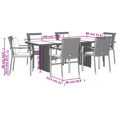 vidaXL Ensemble de salle à manger de jardin 7 pièces avec coussins en résine tressée noire